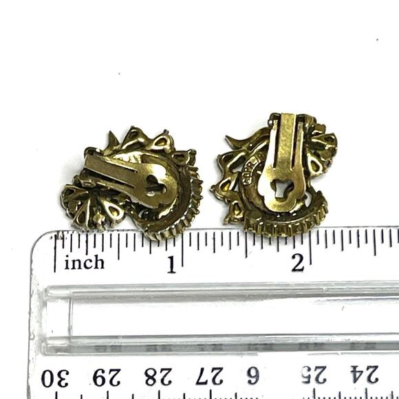 Clip Earrings HOLLYCRAFT 1950 Green Gold Vtg Estate Jewelry O30 - Picture 7 of 7